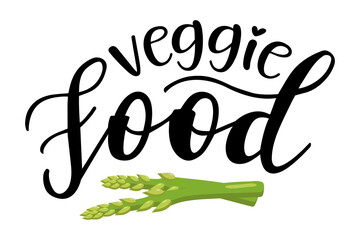 Veggie Food handwritten lettering vector emblem icon. Healthy lifestyle phrases and icon emblems for marketing cards, banners, posters, mug, notebooks, scrapbooking, pillow case and clothes design. 