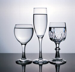 Glass of water isolated in black and white image for background ,glass of wine ,dinner ware