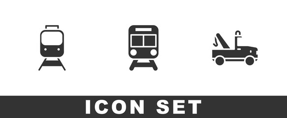Set Train and railway, and Tow truck icon. Vector
