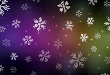Dark Pink, Yellow vector background with xmas snowflakes, stars.