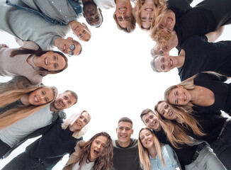 bottom view. many successful young people standing in a circle