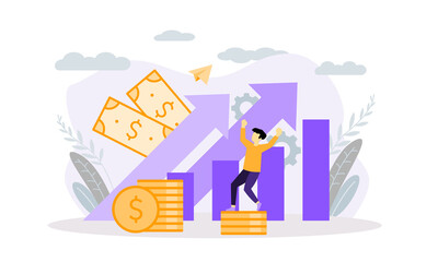 Flat design business people profit growth. Vector Illustration for banner, background, landing page, mobile app, website.