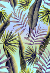 Seamless tropical flower, plant and leaf pattern background. Hawaii jungle flowers