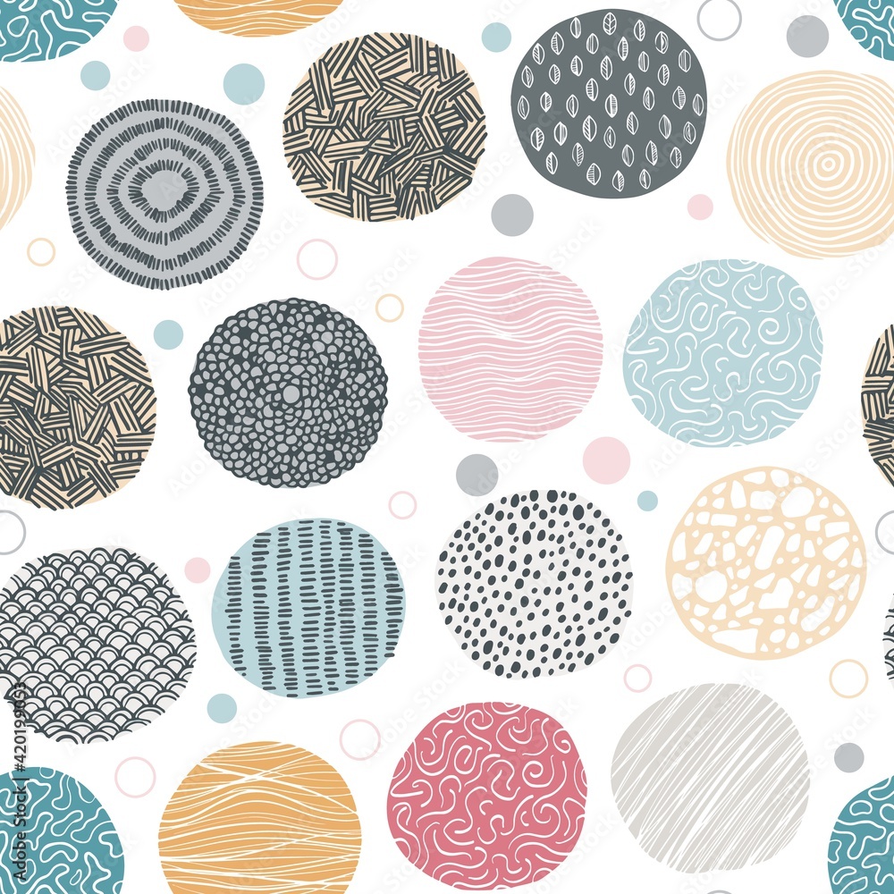 Poster seamless circle pattern. doodle organic minimal shapes. hand drawn geometric forms with decorative f
