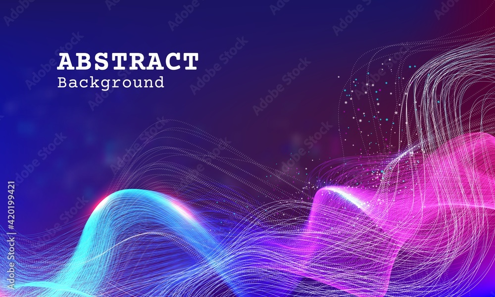 Poster Abstract background. Minimal banner with copy space. Bundles of curved lines and simmering flashes. Decorative stream with color gradient and light reflection. Vector wriggling threads