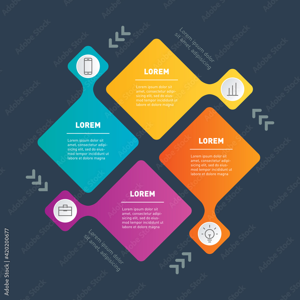 Poster template of infographic with 4 parts or processes. vector info graphic of technology or education pr
