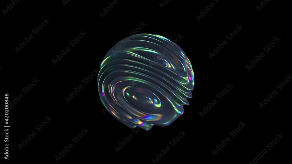 Poster 3d iridescent waving sphere. smooth abstract liquid shape. vibrant multicolor distorted ball. trendy