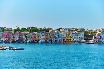 Naklejka na ściany i meble Procida island, Naples, Italy, colorful houses in Marina di Corricella