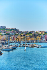 Fototapeta na wymiar Procida island, Naples, Italy, colorful houses in Marina di Corricella