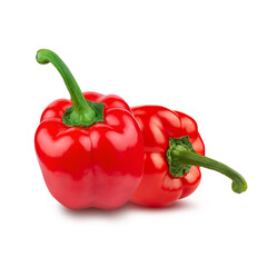 Two ripe, juicy, bell peppers isolated on a white background.