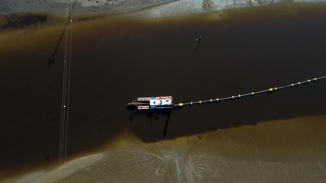Aerial view from a boat dredging river in Aveiro city in Portugal