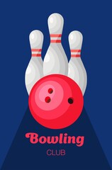 Bowling club. Bowling set. Vector illustration in flat style. 