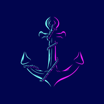 Anchor for navy ship line pop art potrait logo colorful design with dark background. Abstract vector illustration