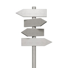 Wegweiser, weiße Holzpfeile zeigen in verschiedene Richtungen