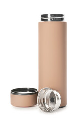 Modern thermos on white background