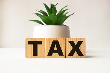 a word TAX on wooden cubes. business concept. business and Finance