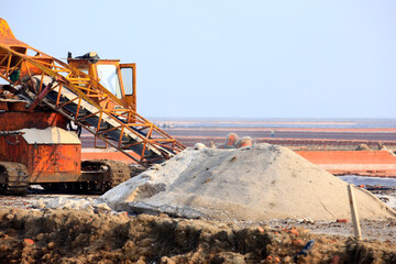 Salt production.  machinery for the treatment of the salt, The equipment and salt stock of a salt...