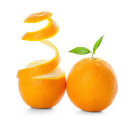 Ripe oranges on white background