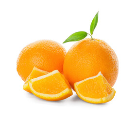 Ripe oranges on white background