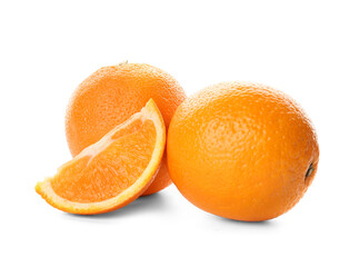 Ripe oranges on white background