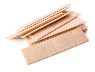 Tasty chewing gums on white background