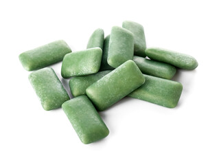 Tasty chewing gums on white background
