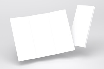 Blank tri fold brochure template for layout mock up and presentation design. 3d render