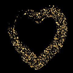 Gold glitter confetti on a black background. Shiny particles scattered, sand. Decorative element. Luxury background for your design, cards, invitations, vector