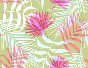 Tropical monstera and palm leaves. seamless stylish fashion floral pattern, in Hawaiian style