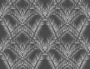 Tropical black and white jungle flowers and palm leaves. seamless stylish fashion floral pattern, in Hawaiian style