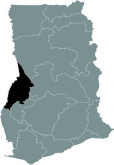 Black highlighted location map of the Ghanaian Bono region inside gray map of the Republic of Ghana