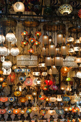 Fototapeta na wymiar coloured lamps in the Grand Bazaar, Istanbul, Turkey