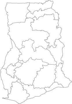 White vector map of the Republic of Ghana with black borders of its regions