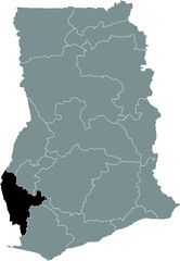 Black highlighted location map of the Ghanaian Western North region inside gray map of the Republic of Ghana