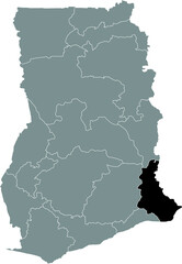 Black highlighted location map of the Ghanaian Volta region inside gray map of the Republic of Ghana