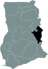 Black highlighted location map of the Ghanaian Oti region inside gray map of the Republic of Ghana