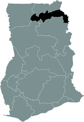 Black highlighted location map of the Ghanaian North East region inside gray map of the Republic of Ghana