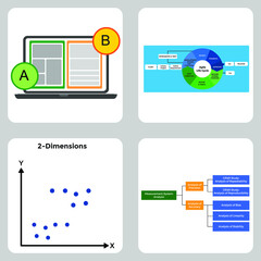 Vector illustration Set for AB testing, Agile Life Cycle, Value Graph Accuracy Analysis and 2Dimensions Graph EPS10