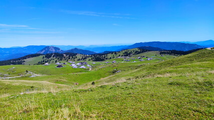 Fototapeta na wymiar Mountain pasture farms Velika Planina in Slovenia