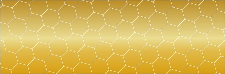 Hexagons connected in a geometric sequence as a background in a panoramic view on a honey background