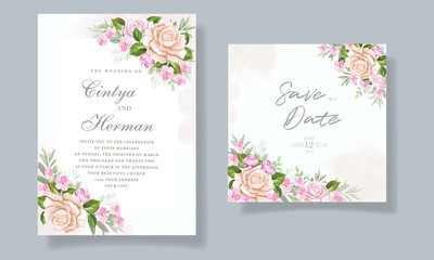 Fototapeta na wymiar Beautiful floral wreath wedding invitation card template