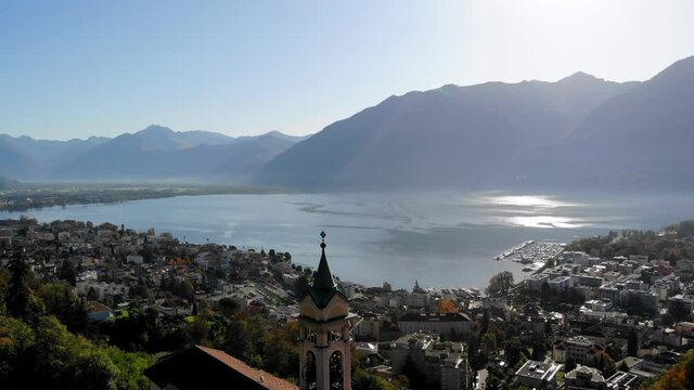 Aerial view of Locarno, Switzerland and Lake Maggiore