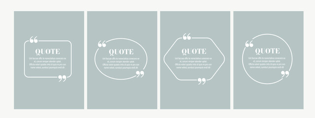 Simple vector quote frames blank templates set. Text in brackets, citation empty speech bubbles, quote bubbles