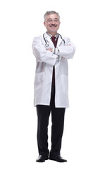 smiling doctor therapist looking at you. isolated on a white
