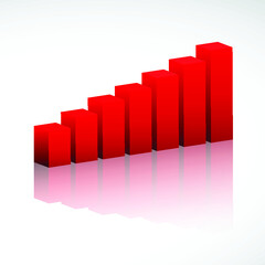 3D red business graph on white background
