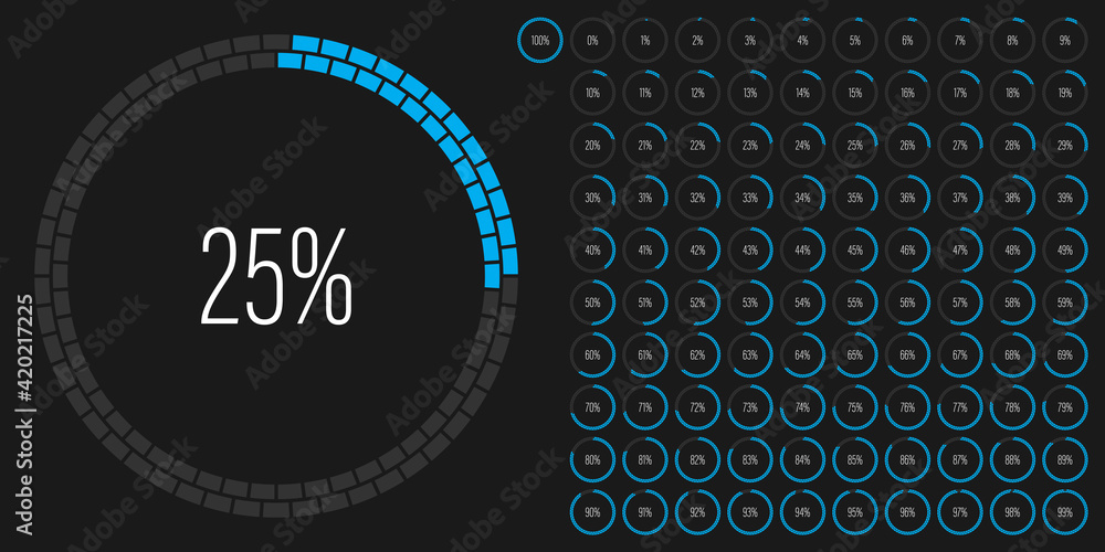 Poster set of circle percentage diagrams meters from 0 to 100 ready-to-use for web design, user interface u