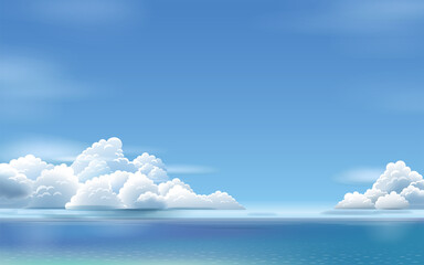 夏の海と雲のイラスト