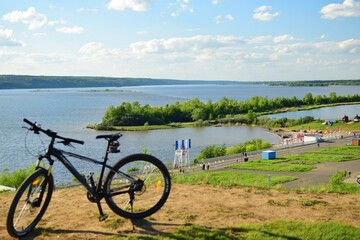 Cycling along the Kama river embankment. Naberezhnye Chelny. Russia.