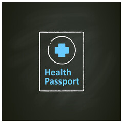 Health passport chalk icon. Personal medical document. Vaccination passport. Covid19 concept. Isolated vector illustration on chalkboard