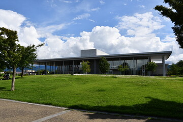 Fototapeta na wymiar 芝生と近代的な建物